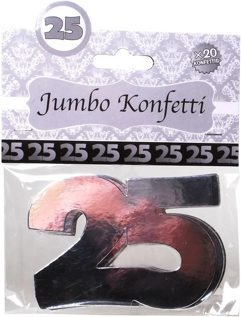 Jumbo Konfetti mit Zahl "25" in Silber zum Geburtstag oder Silberhochzeit