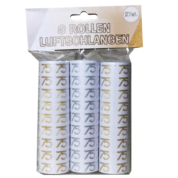 Luftschlangen zum 75. Geburtstag Gold Silber