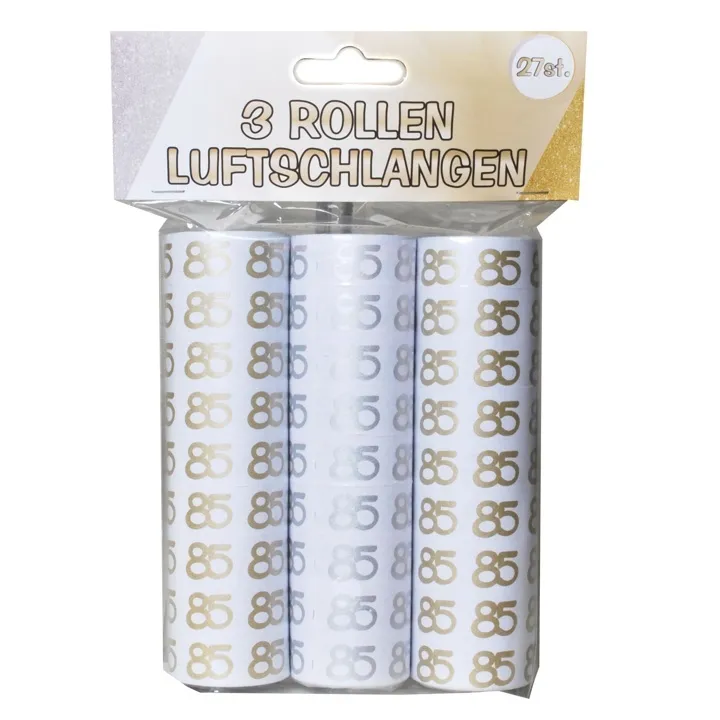 Luftschlangen zum 85. Geburtstag Gold Silber