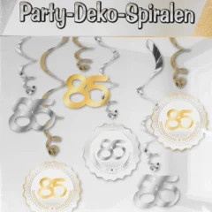 Party-Deko-Spiralen zum 85. Geburtstag Gold Silber