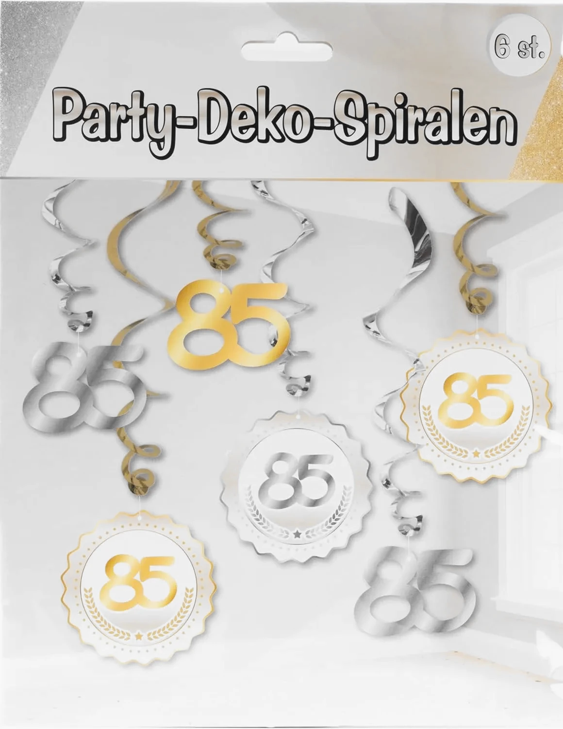Party-Deko-Spiralen zum 85. Geburtstag Gold Silber