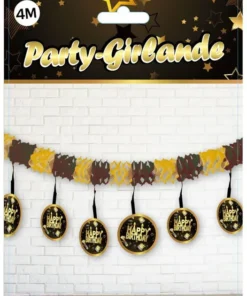 Party-Girlande "Happy Birthday" Schwarz/Gold