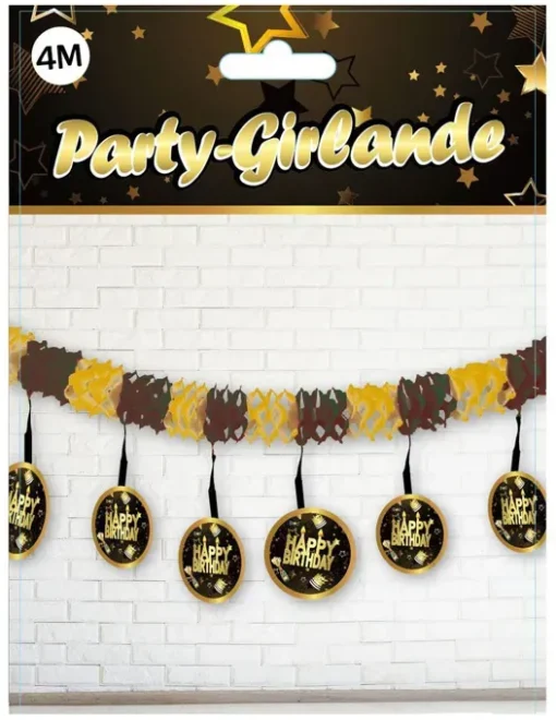 Party-Girlande "Happy Birthday" Schwarz/Gold