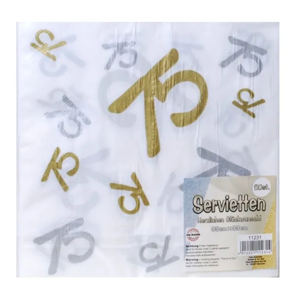 Servietten zum 75. Geburtstag Gold Silber