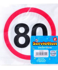 Servietten zum 80. Geburtstag "Verkehrsschild"
