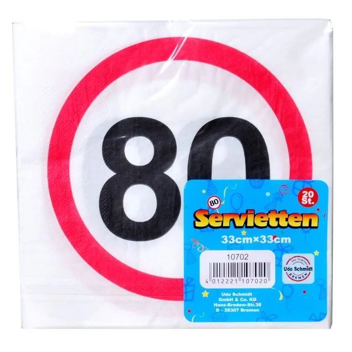 Servietten zum 80. Geburtstag "Verkehrsschild"