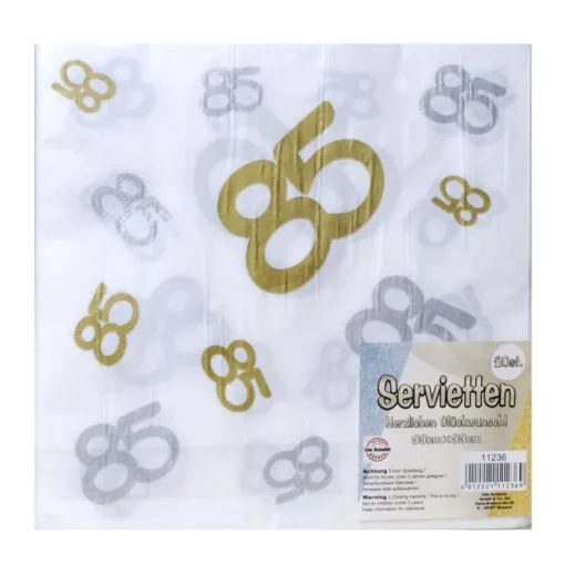 Servietten zum 85. Geburtstag Gold Silber