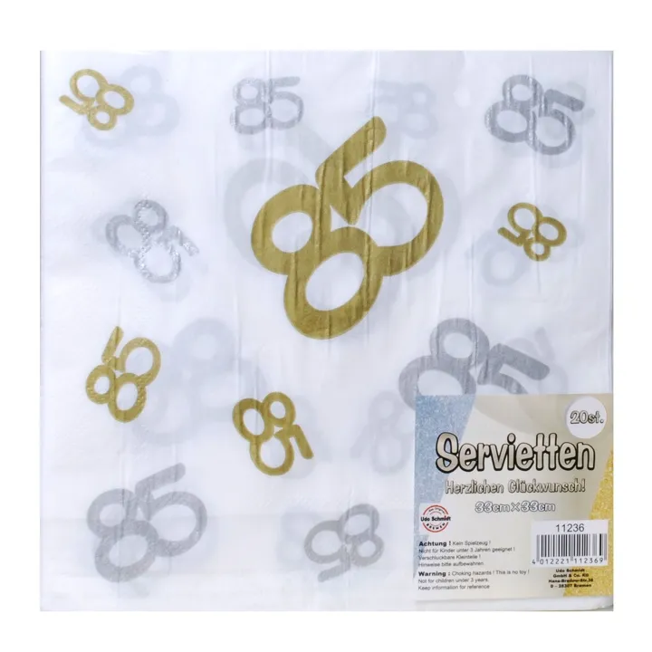 Servietten zum 85. Geburtstag Gold Silber