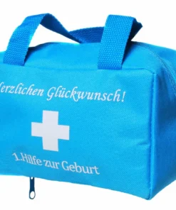 Tasche "1. Hilfe zur Geburt" Blau zur Geburt eines Jungen