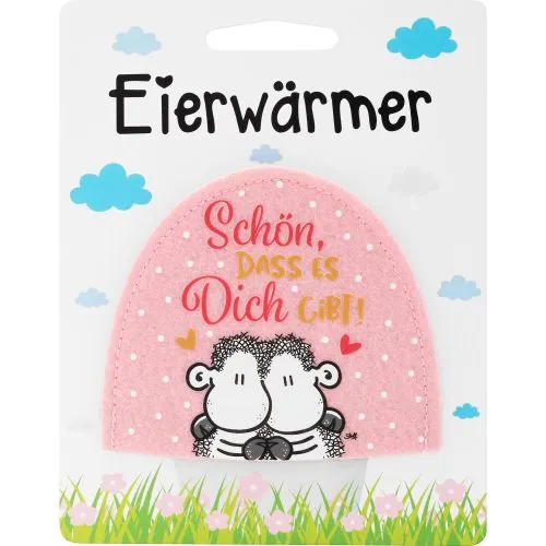 Sheepworld Eierwärmer "Schön" mit Schafen und Spruch "Schön, dass es Dich gibt" aus Filz