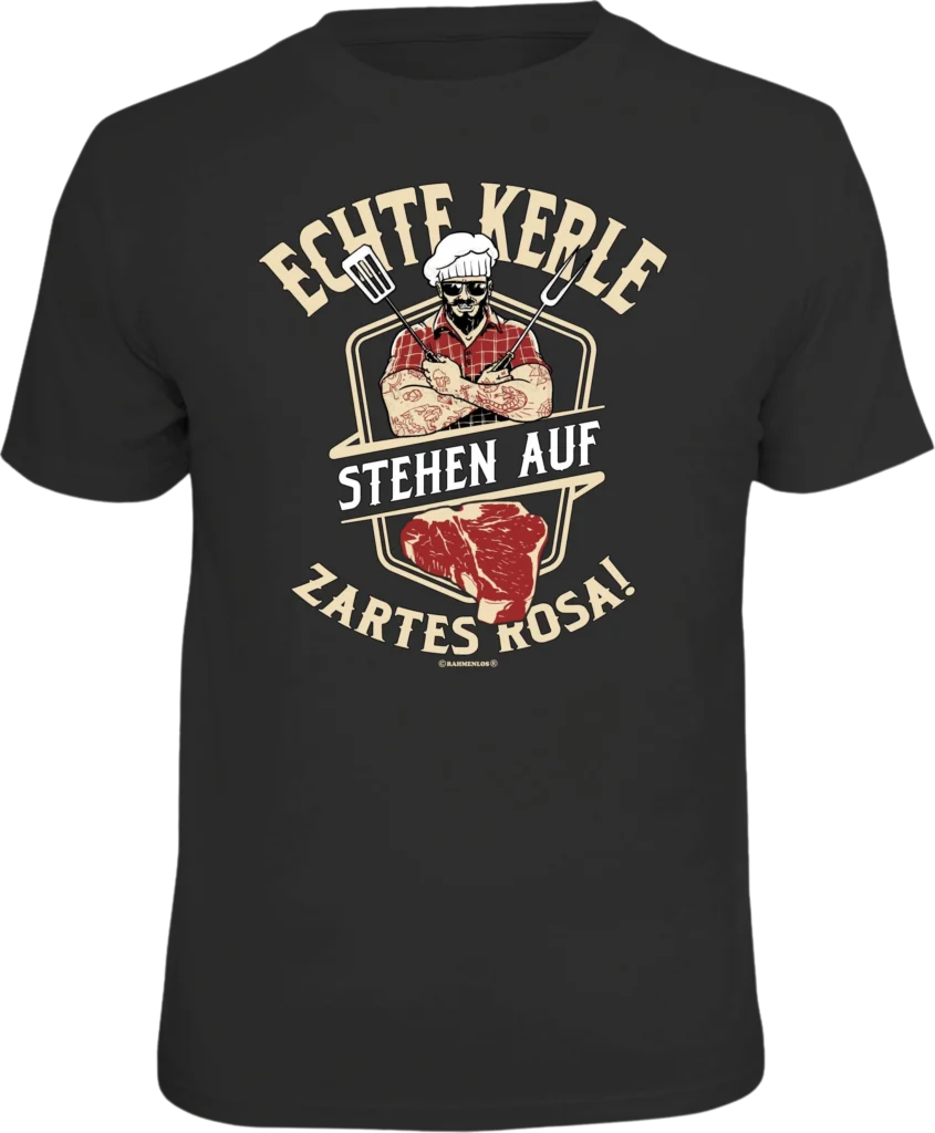 schwarzes Rahmenlos T-Shirt mit Spruch "Echte Kerle stehen auf zartes Rosa!"