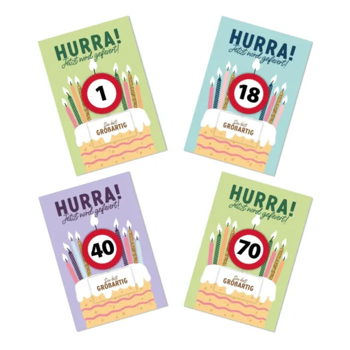 Grußkarte mit Kerze und Geburtstagszahl von 1 bis 80