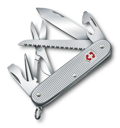 Zeigt das Schweizer Taschenmesser Farmer X Alox von Victornox mit ausgeklappten Werkzeugen