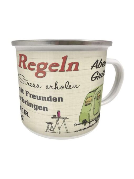 Emaillebecher "Campingregeln"