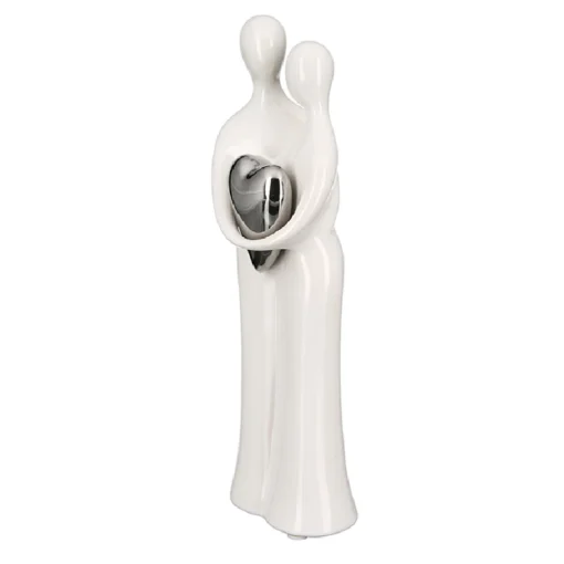 Keramik Figur "Paar" mit Herzmotiv, Seitenansicht