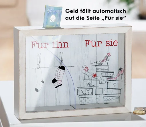 Spardose "Für ihn & Für sie" mit Glasfront