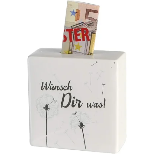 Spardose "Pusteblume" mit Spruch "Wünsch Dir was!"