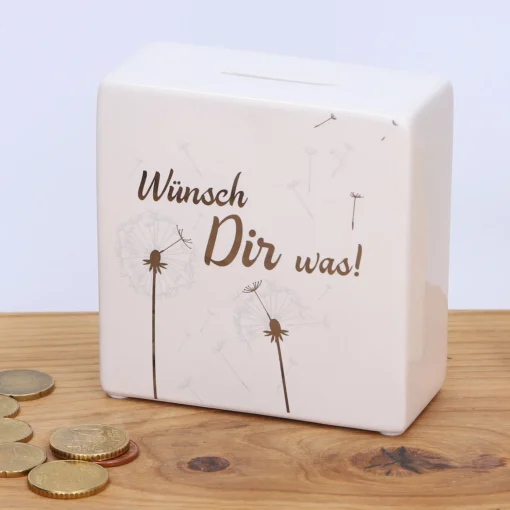 Spardose "Pusteblume" mit Spruch "Wünsch Dir was!", Stimmungsbild