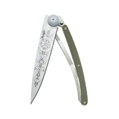 Deejo 37g - Taschenmesser mit Khaki-Aluminiumgriff - Wikinger Vegvisir