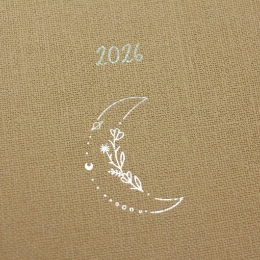 Terminplaner "Mond" 2026 im Leinenlook - Grafik Werkstatt, Details der Goldveredelung