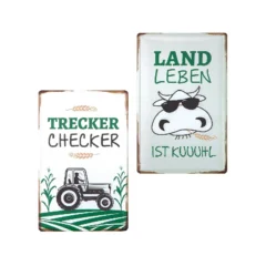 Blechschild "Landleben" mit Traktor- oder Kuhmotiv