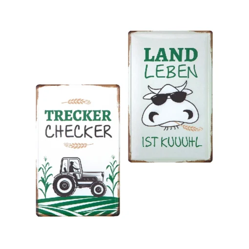 Blechschild "Landleben" mit Traktor- oder Kuhmotiv