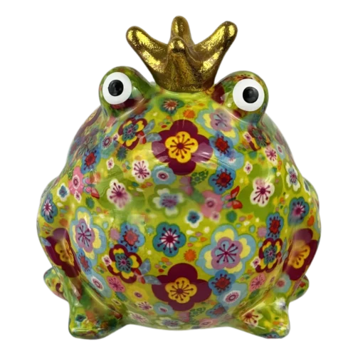 Pomme-Pidou Spardose "Frosch Freddy" Flowers, Grün, Front