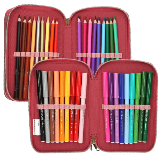 TOPModel 3-Fach Federtasche LEOHEART, Fächer 2 und 3 mit Filz- und Buntstiften