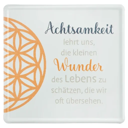 Blechschild "AchtsamZeit" mit Blume des Lebens in Orange