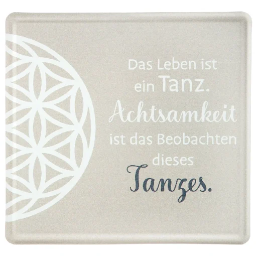 Blechschild "AchtsamZeit" mit Blume des Lebens in Weiß