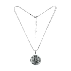 Halskette "Blume des Lebens" mit Schmuckstein Obsidian