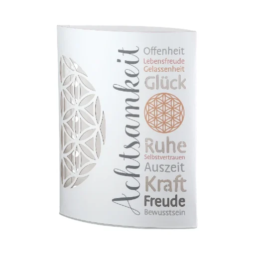 Dekoleuchte "AchtsamZeit" aus Papier mit ausgestanztem Ornament Blume des Lebens