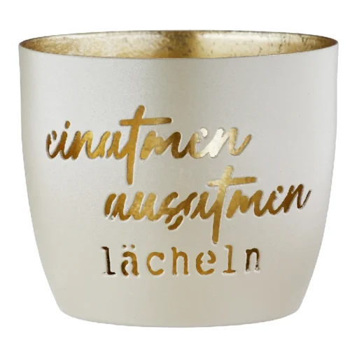 Windlicht "Einatmen" aus Metall, Grau / Gold