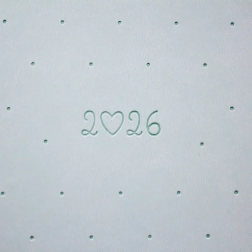 Terminplaner 2026 Mint im Lederlook - Grafik Werkstatt, im Detail die Prägung