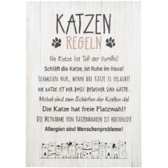 Schild "Katzenregeln" mit Katzenmotiv, 50x36 cm