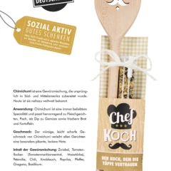 Kochlöffel „Chefkoch“ mit Chimichurri Gewürzmischung im Reagenzglas