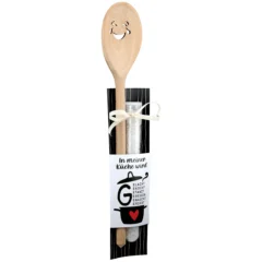 Kochlöffel „Küche“ mit Meersalz im Reagenzglas