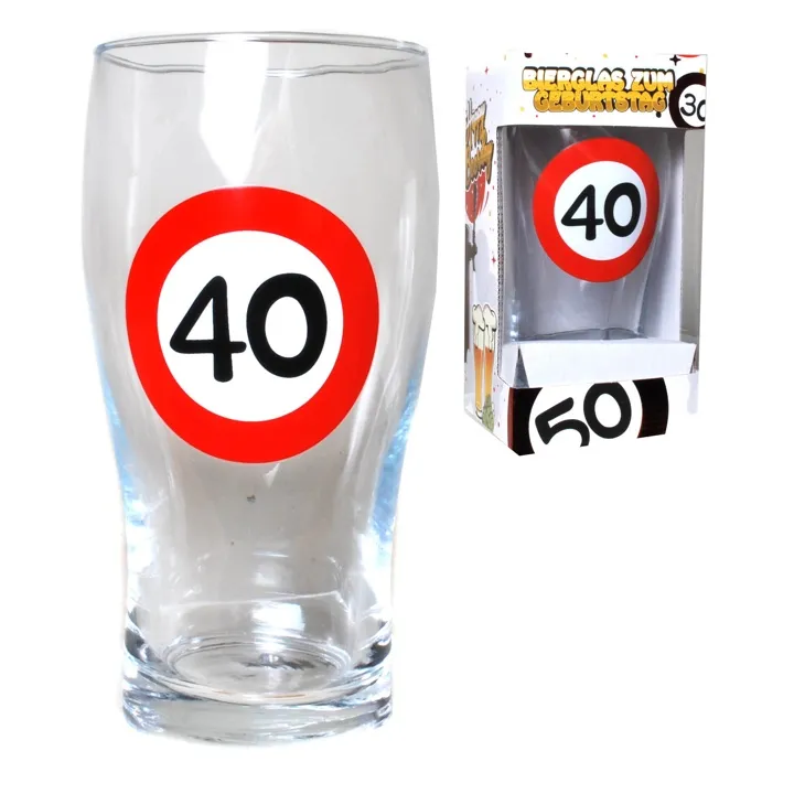 Bierglas zum 40. Geburtstag "Verkehrsschild"
