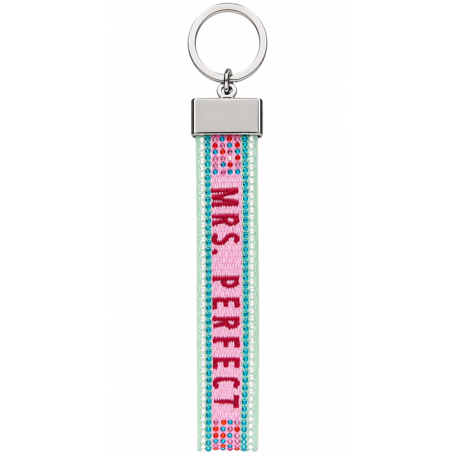 Canvas-Schlüsselanhänger „Mrs. Perfect" mit Glitzersteinchen