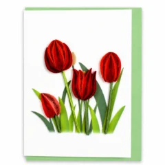 Handgefertigte Mini-Grußkarte „Rote Tulpen" von Papierfiligran